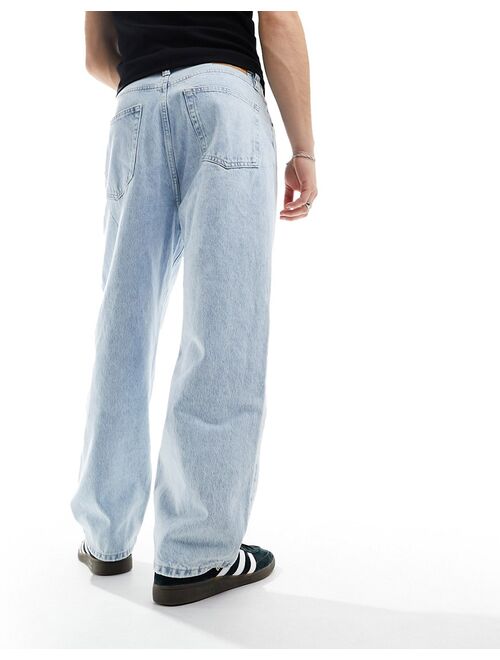 Pull&Bear wide leg baggy jeans in light blue