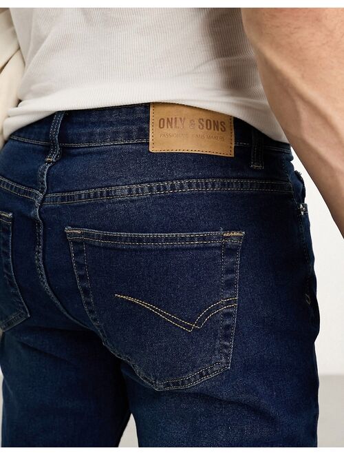 Only & Sons rope slim tapered fit jeans mid wash