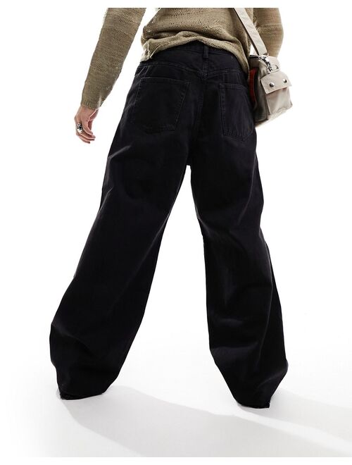 Weekday Astro loose fit wide leg open knee jeans with distressed detail in black