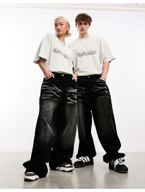 COLLUSION Wide leg cord pants in black