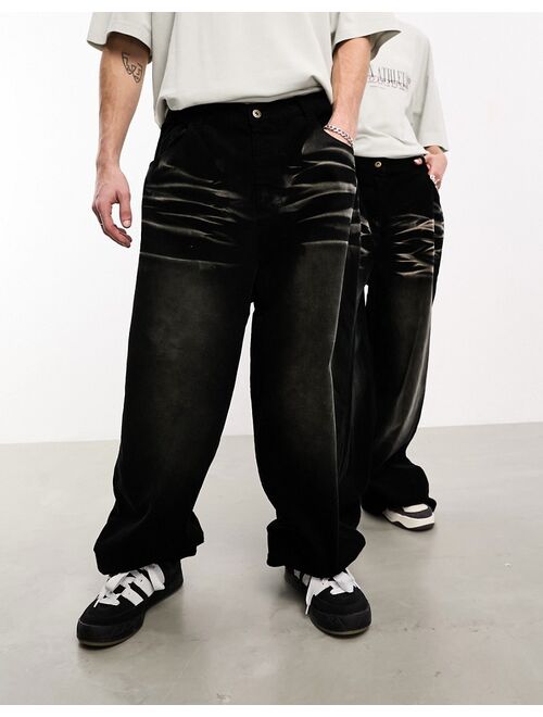 COLLUSION Wide leg cord pants in black