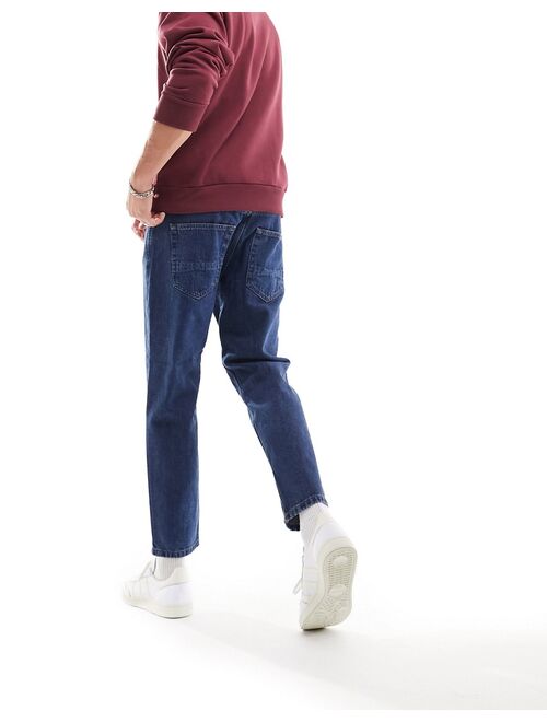 Only & Sons avi rigid tapered fit cropped jeans in mid wash