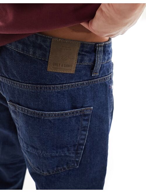 Only & Sons avi rigid tapered fit cropped jeans in mid wash